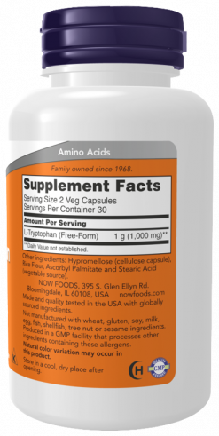 NOW L-Tryptophan 500 mg, L-Триптофан 500 мг, 60 капсул