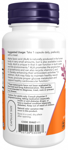 NOW Alpha Lipoic Acid, Альфа-липоевая кислота, 60 капсул